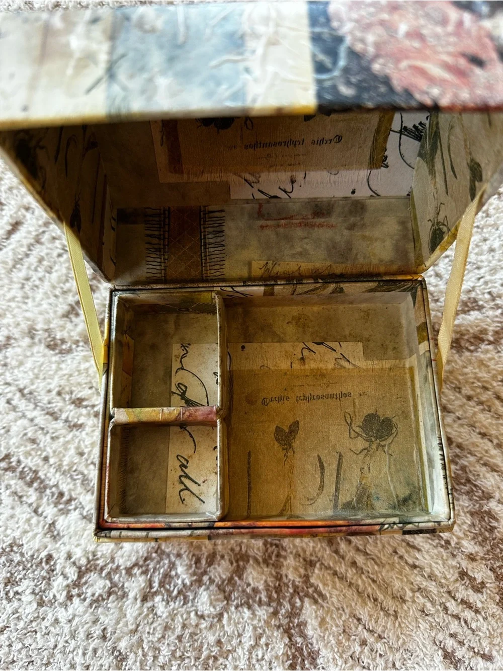 Artist Made Mixed Media Keepsake Box Removable Tray Jewelry Box Folk Art OOAK